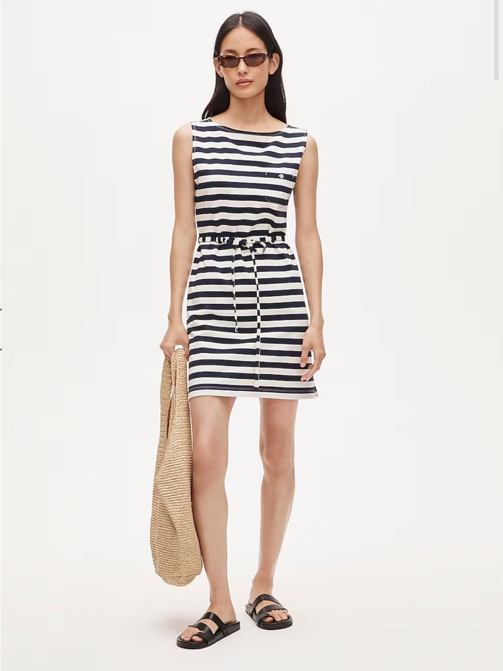 J Crew NWT Striped Sleeveless Drawstring Waist Dress - Navy & White